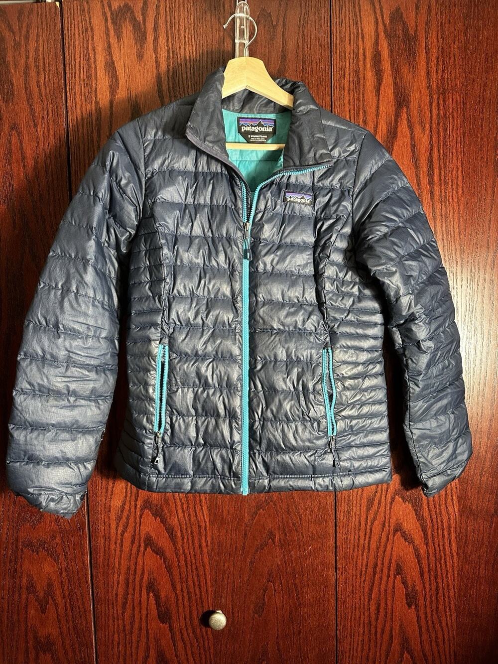Patagonia Down Sweater Jacket Womens Small Navy Blue Teal Zip Puffer Coat Nano